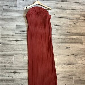 Song of Style- Burnt Red Strapless Dress